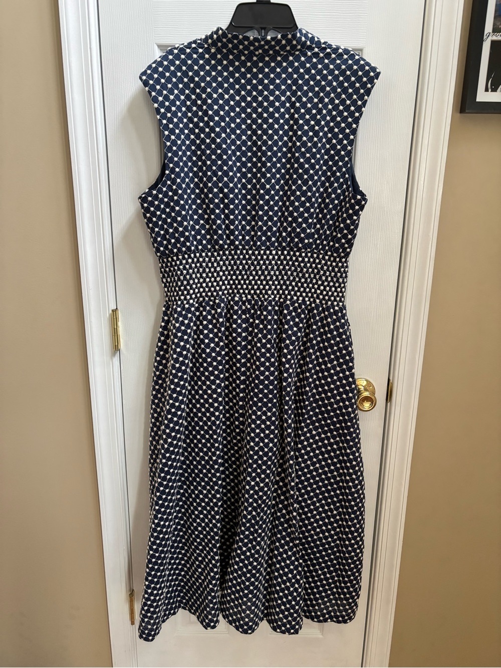 Kensie Embroidered Navy & Ivory Dot Cotton Zip-Front Midi Dress, Size 14, NWOT - Picture 6 of 7